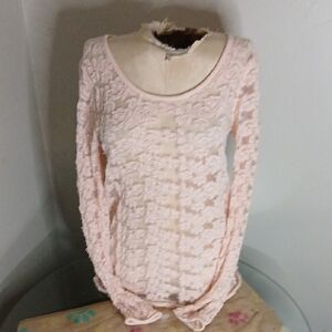 Free People Lace Long Sleeve Blouse - Light Pink